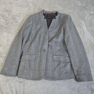 Talbots Aberdeen Knit Blazer Womens 12 Black Gray Herringbone One Button Lined